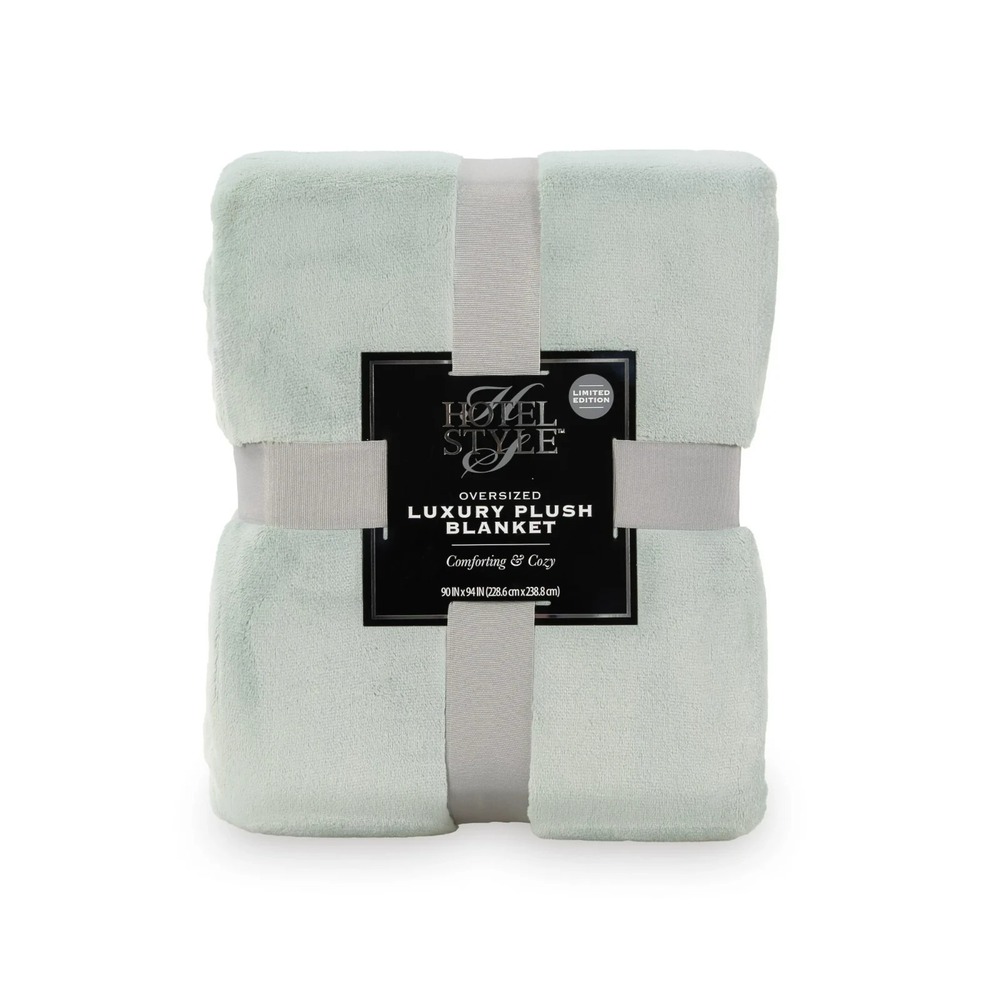 Hotel Style Oversized Luxury Plush Bed Blanket 90x94 Full/Queen, Green River - Picture 6 of 8
